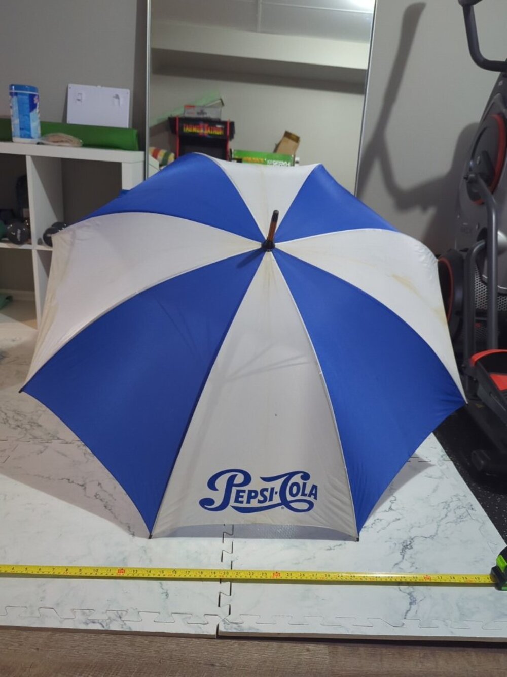 Vintage Pepsi Cola Blue & White Advertising Wood Handle Umbrella 37 Inch